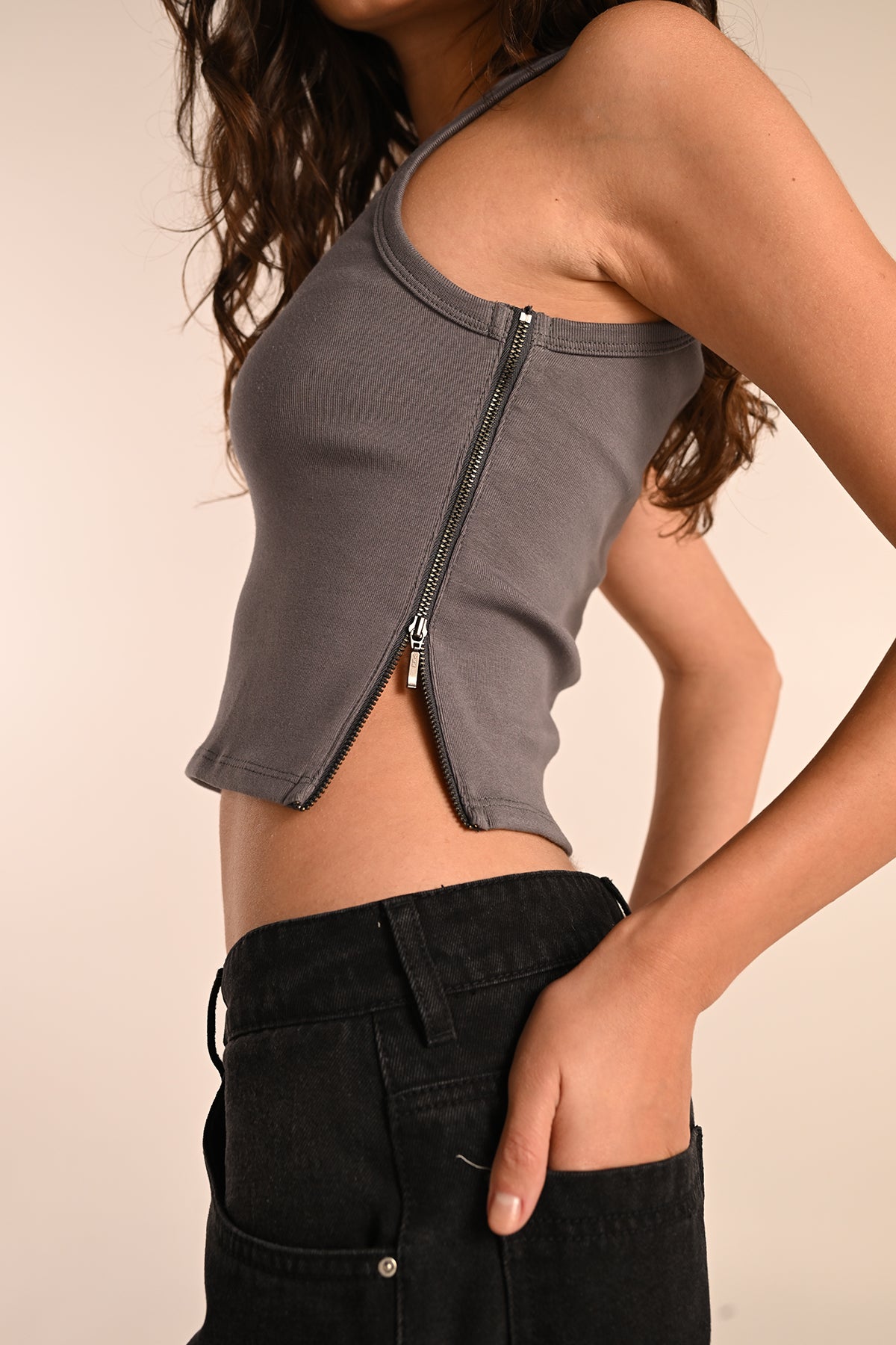 PIT CREW ZIPPER TANK GRAY