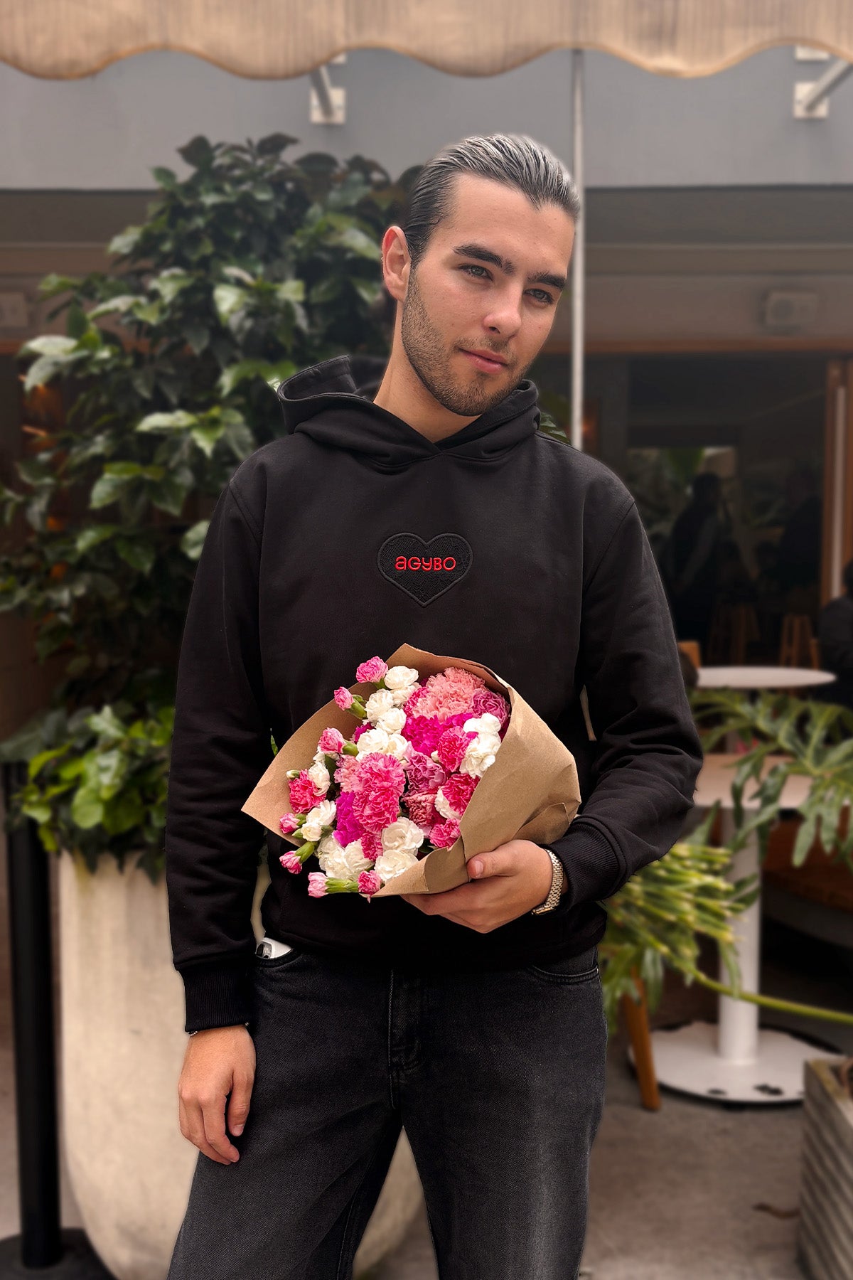 LACE LOGO HOODIE BLACK