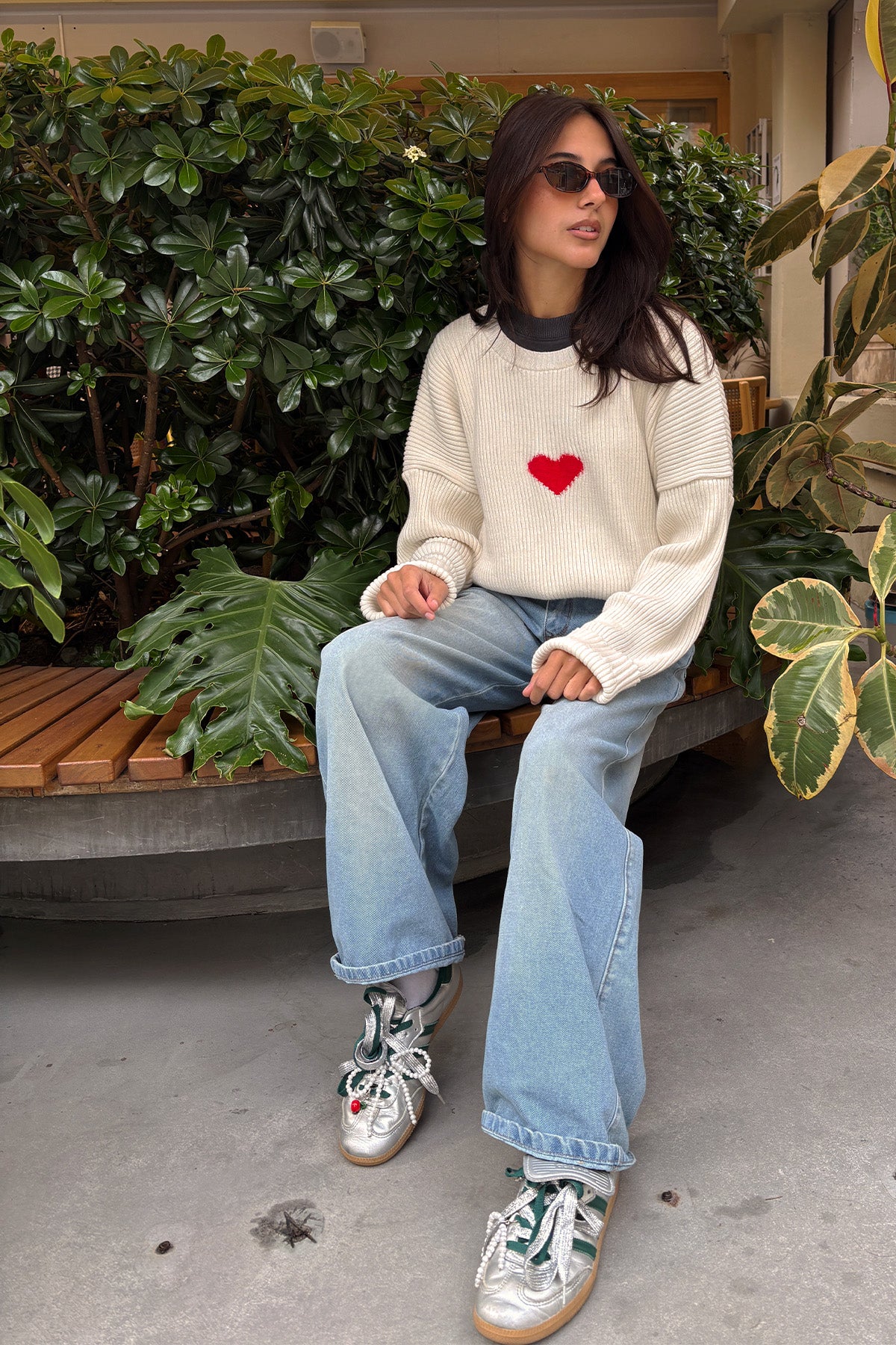 FUZZY HEART SWEATER IVORY