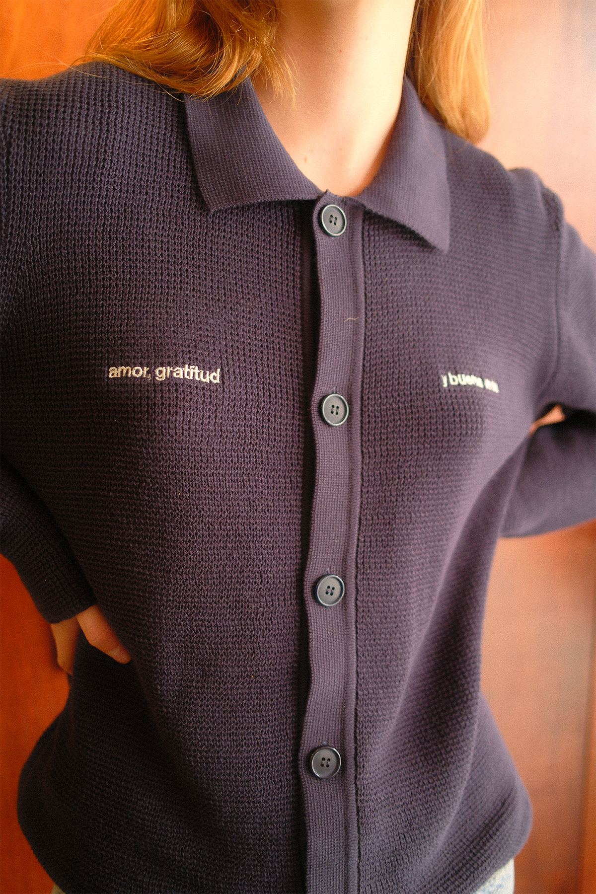 Waffle Knit Button Down Navy