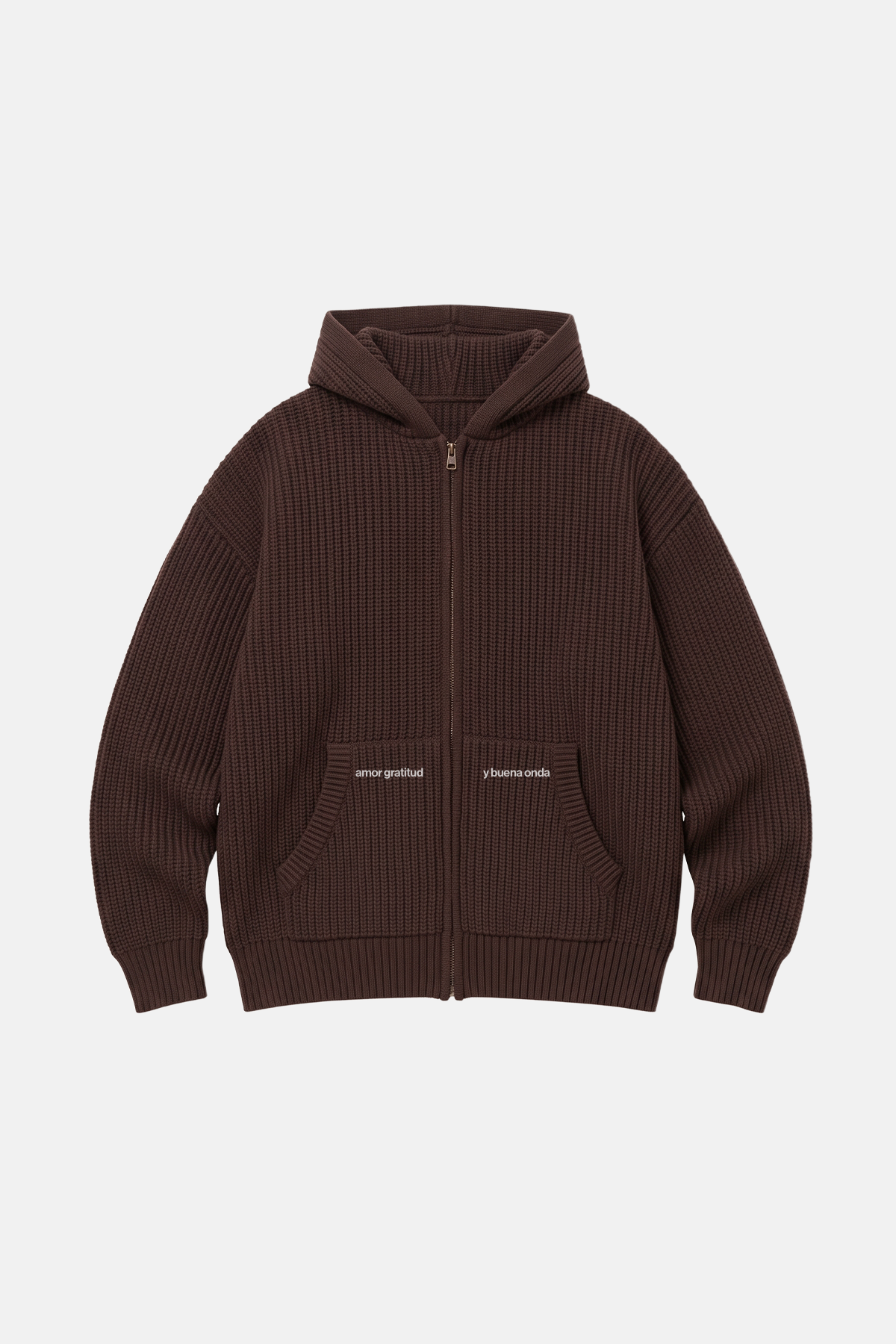 KNIT ZIP - UP HOODIE BROWN