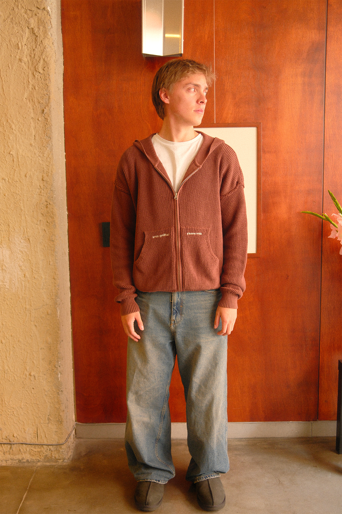 KNIT ZIP - UP HOODIE BROWN