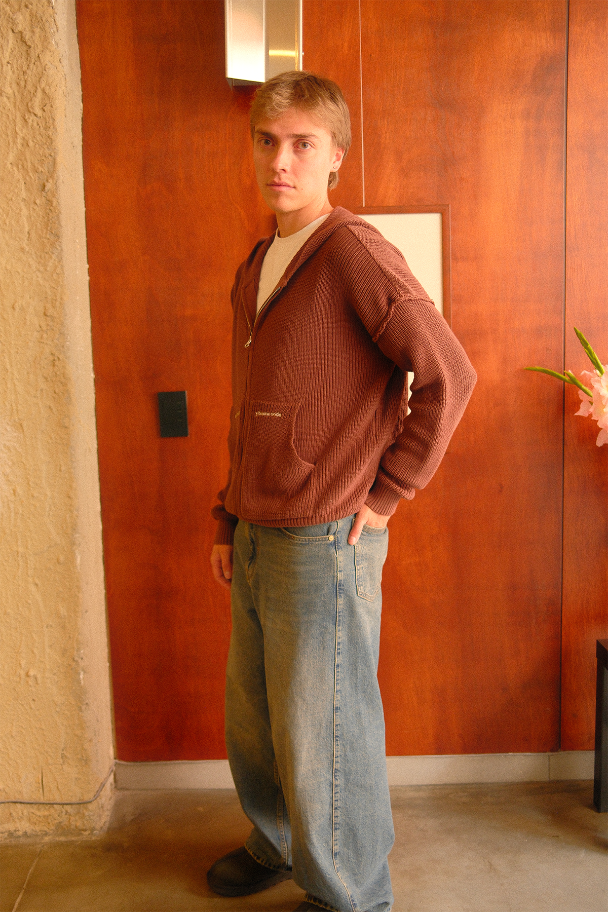 KNIT ZIP - UP HOODIE BROWN
