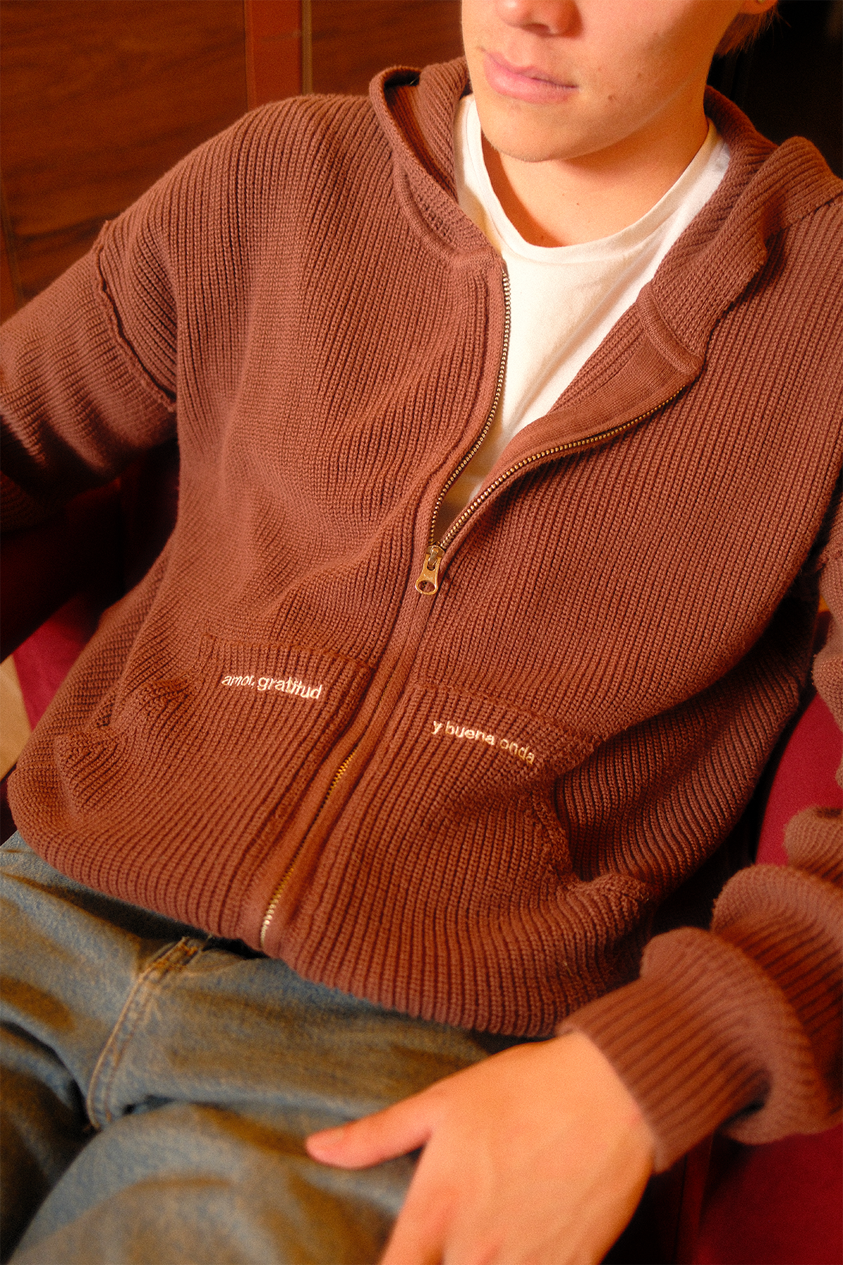 KNIT ZIP - UP HOODIE BROWN