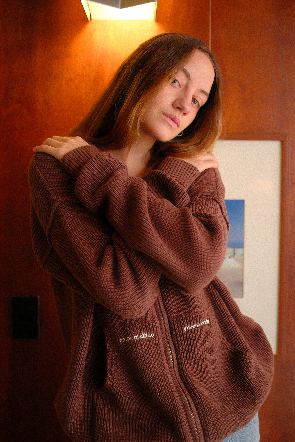 KNIT ZIP - UP HOODIE BROWN