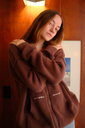 KNIT ZIP - UP HOODIE BROWN