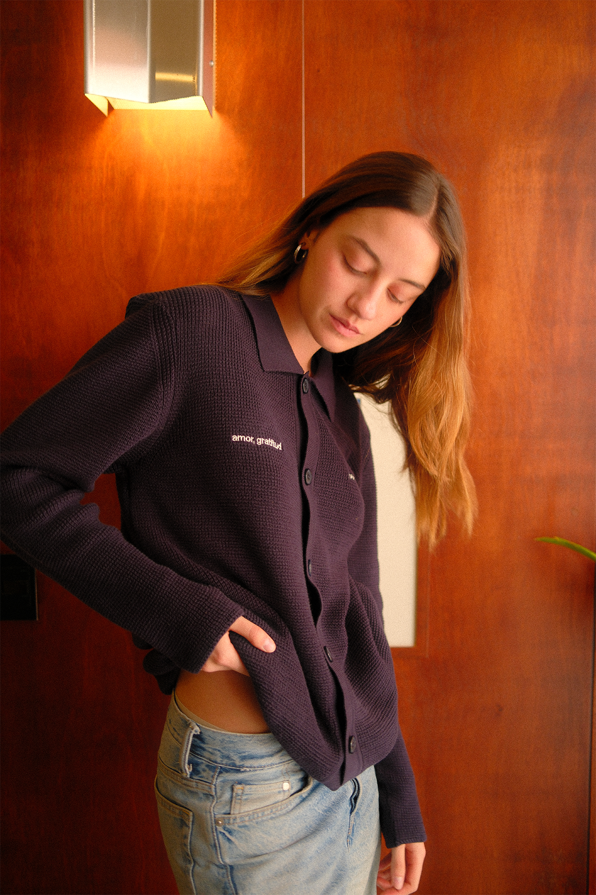 Waffle Knit Button Down Navy