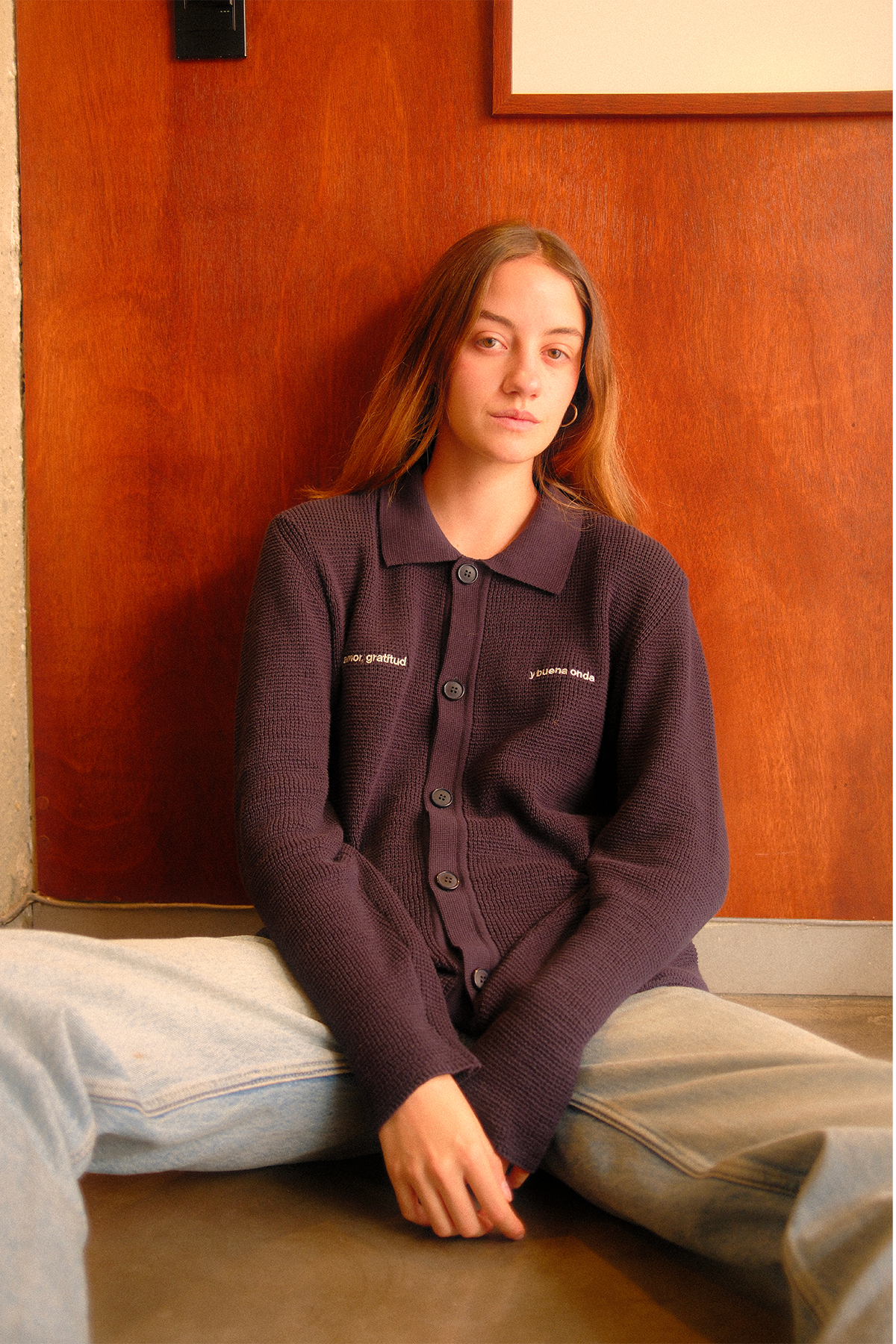 Waffle Knit Button Down Navy