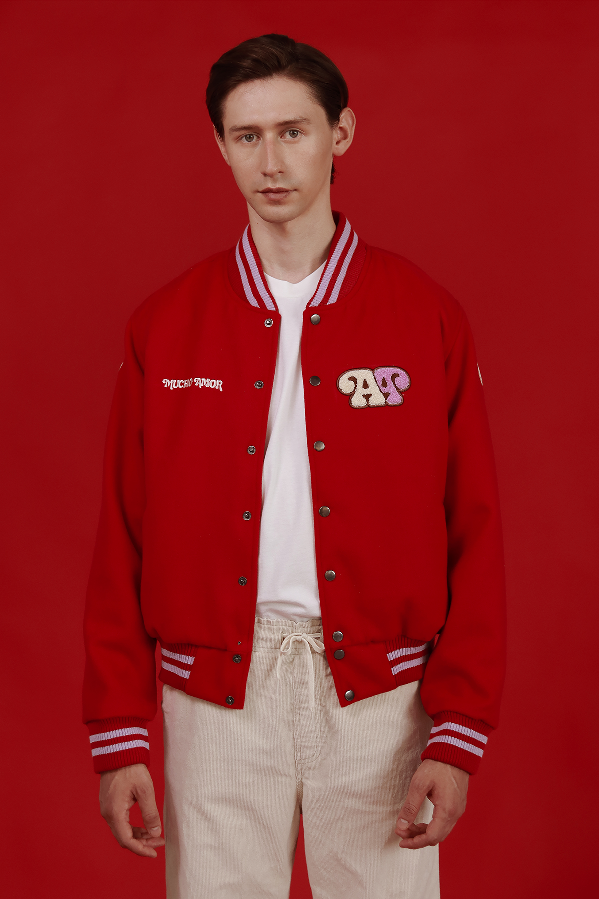 VARSITY LOVE BOMBER RED