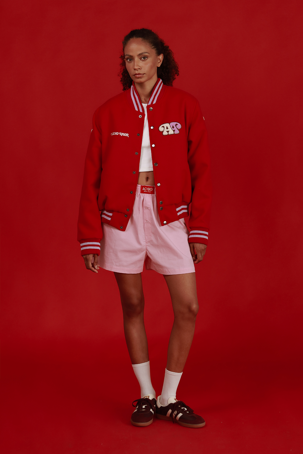 VARSITY LOVE BOMBER RED