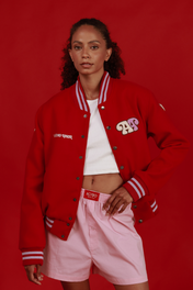 VARSITY LOVE BOMBER RED