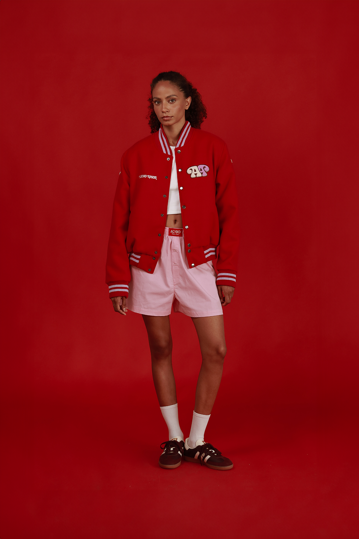 VARSITY LOVE BOMBER RED